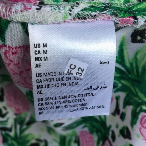 Charter Club Luxury Shirt M Linen Button Up Top Pineapple Print Casual Tropical - Picture 12 of 13